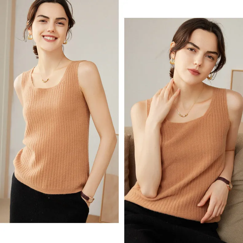 Women's 100% Pure Cashmere Sweater Tank Top Sleeveless Square Neck Cashmere Tops