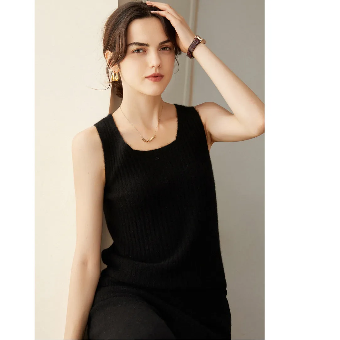 Women's 100% Pure Cashmere Sweater Tank Top Sleeveless Square Neck Cashmere Tops