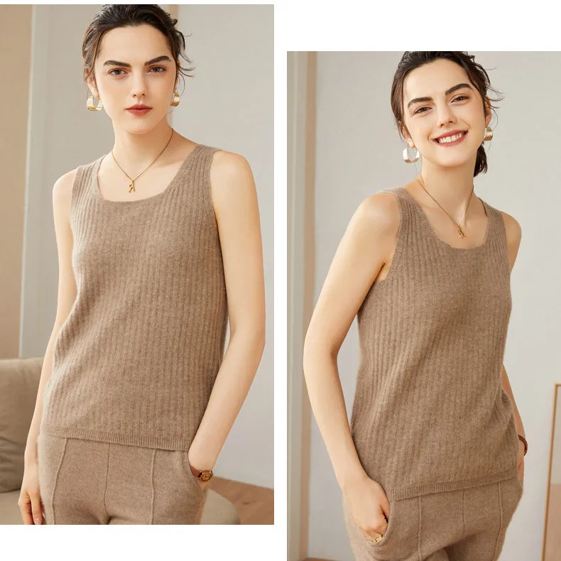 Women's 100% Pure Cashmere Sweater Tank Top Sleeveless Square Neck Cashmere Tops