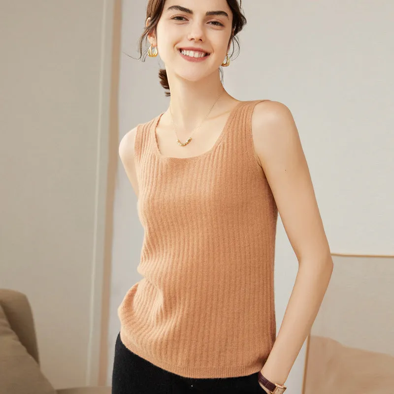 Women's 100% Pure Cashmere Sweater Tank Top Sleeveless Square Neck Cashmere Tops