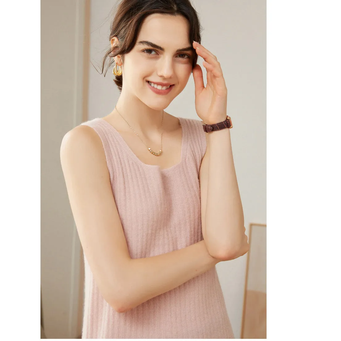 Women's 100% Pure Cashmere Sweater Tank Top Sleeveless Square Neck Cashmere Tops