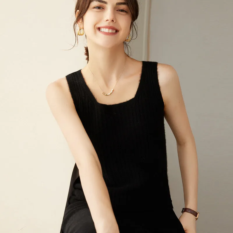 Women's 100% Pure Cashmere Sweater Tank Top Sleeveless Square Neck Cashmere Tops